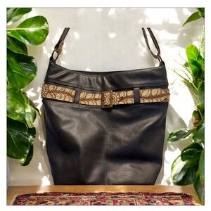 DWARAKA PLUS -VTG-Black Pebble Leather Tapestry
Handmade-Purse Bag -Sz Large​